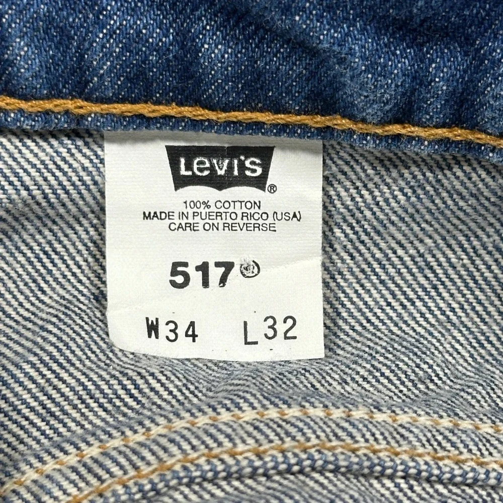 Vintage 90s Levis 517 Orange Tab Bootcut Jeans Mens 33x32 Blue Denim Made in USA